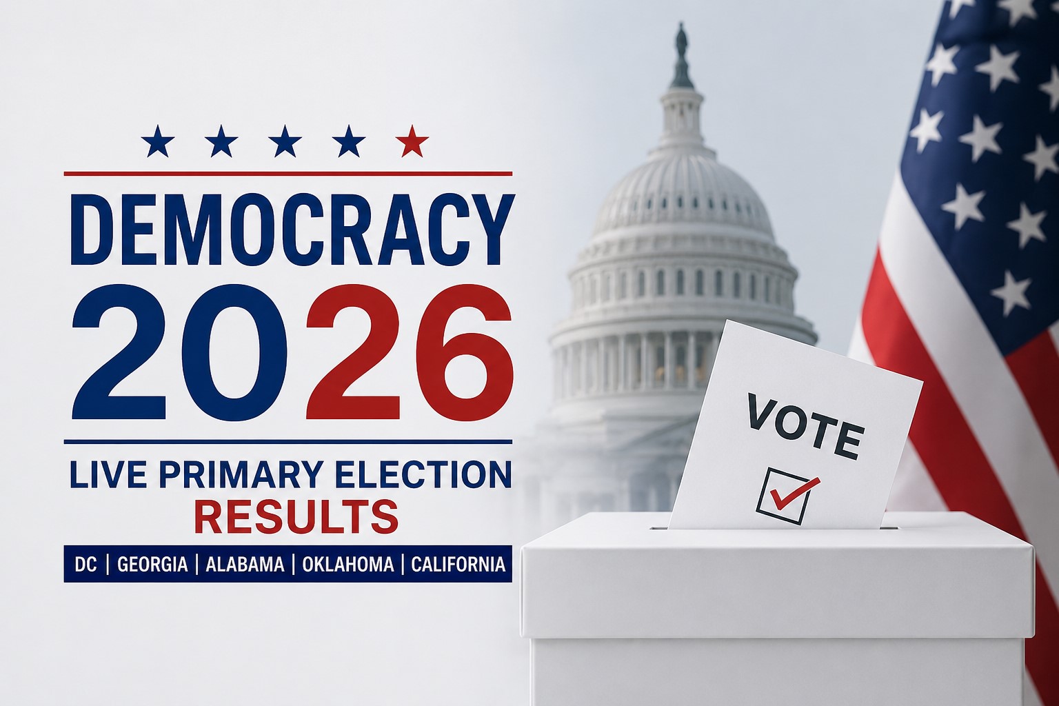 Democracy 2026: Live Primary Election Results from DC, Georgia, Alabama, Oklahoma and California